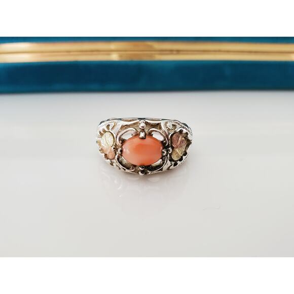 Vintage Sterling Silver Peach Coral Coleman Black Hills Gold Ring - Picture 1 of 7